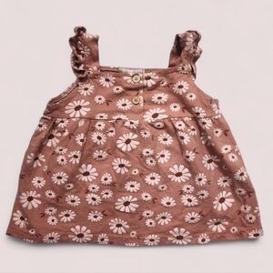 Girls Willow and Whimsy Flowy Floral Top with Ruffle Straps - Tan, Size 18 Month